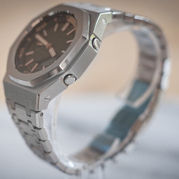 (Brand New) Casio G-Shock GA2100 Full Mod Stainless Steel with Green Waffle Face - Picture 6 of 17